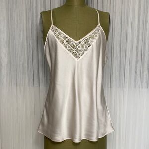 Etam Elegant Cream Lace Trim Women's 
Camisole Adjustable Straps Silky Top Large